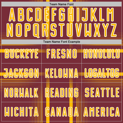 Custom Burgundy Gold-White Lines Sublimation Soccer Uniform Jersey