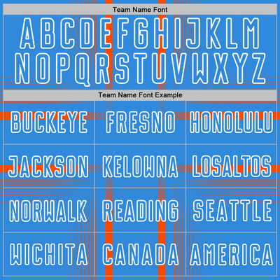 Custom Powder Blue Orange-White Lines Sublimation Soccer Uniform Jersey
