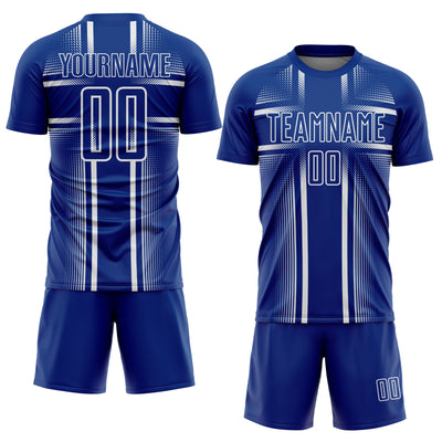 Custom Royal White Lines Sublimation Soccer Uniform Jersey