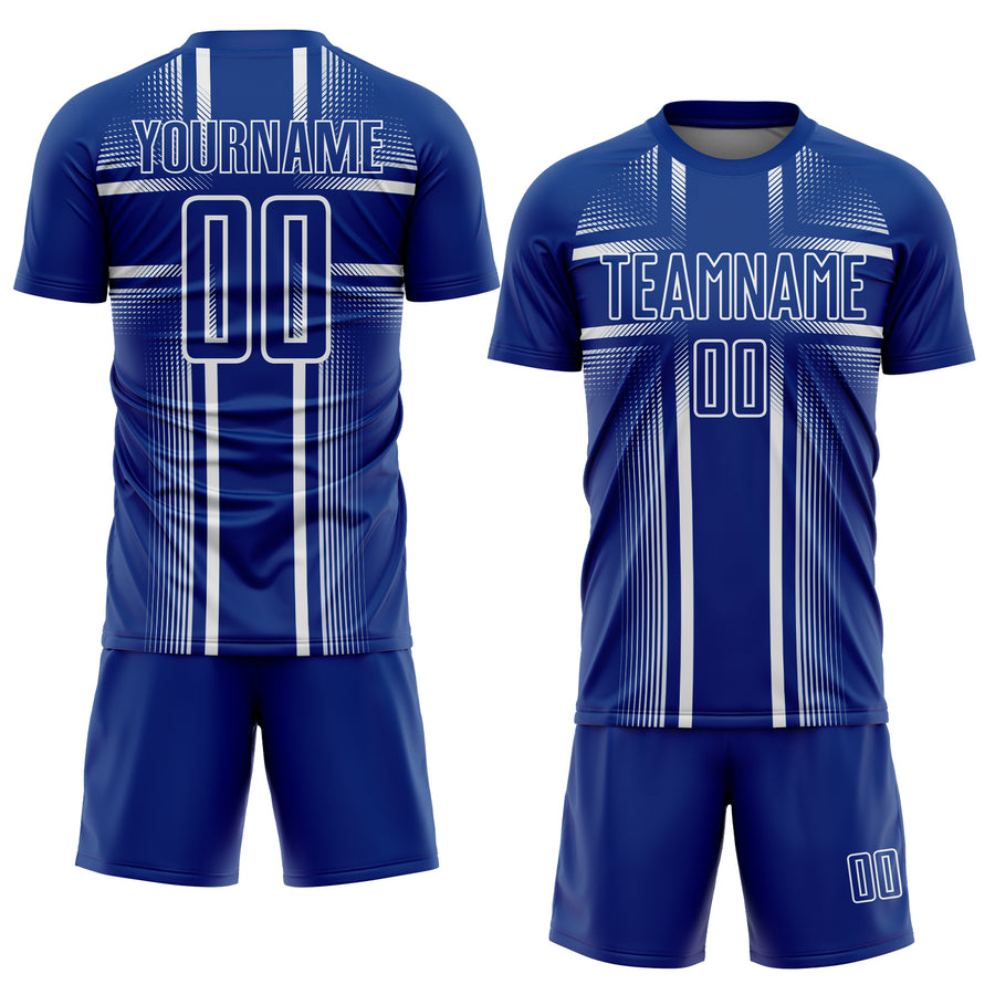 Custom Royal White Lines Sublimation Soccer Uniform Jersey