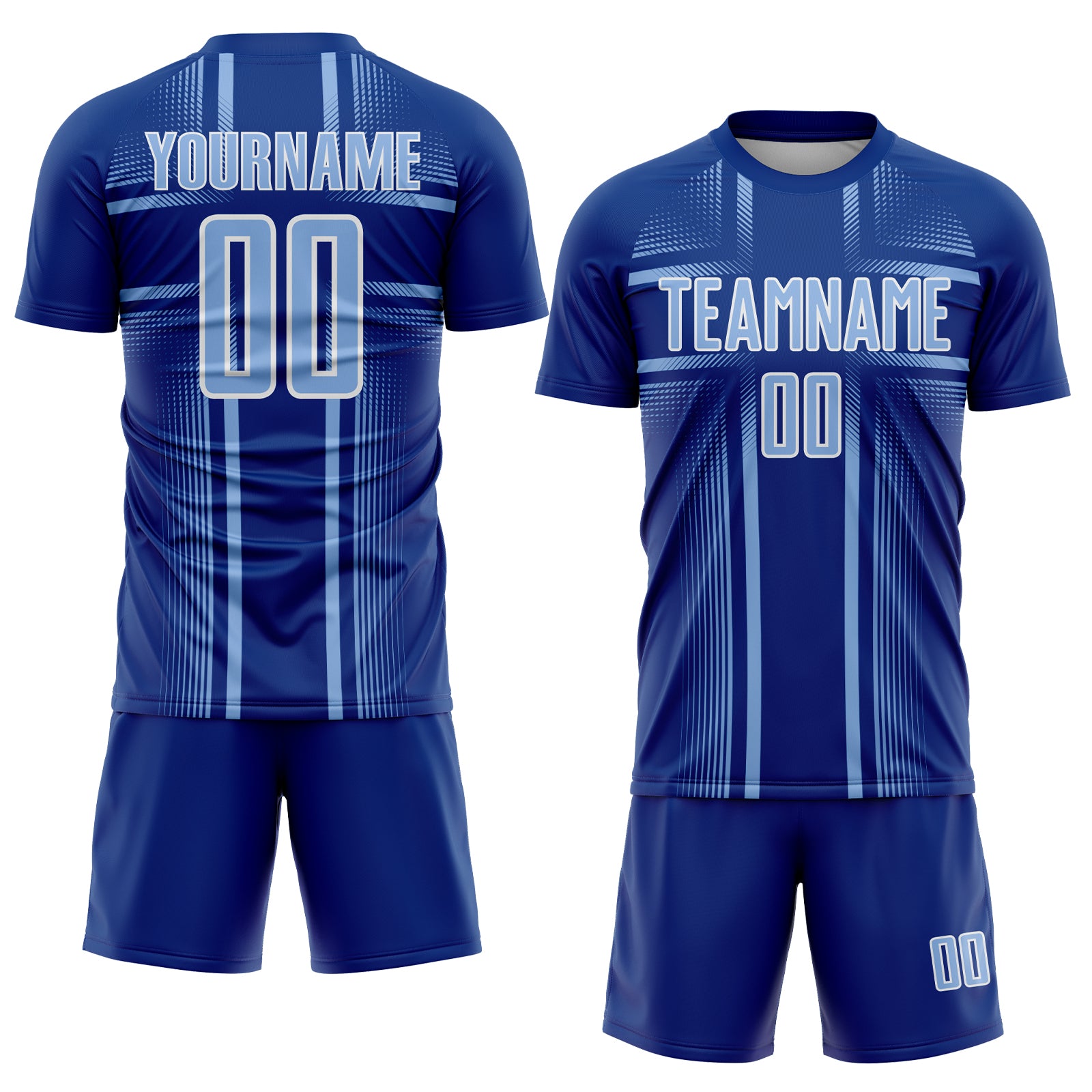 Custom Royal Light Blue-White Lines Sublimation Soccer Uniform Jersey