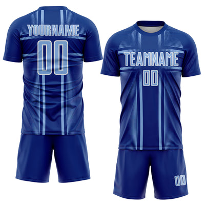 Custom Royal Light Blue-White Lines Sublimation Soccer Uniform Jersey