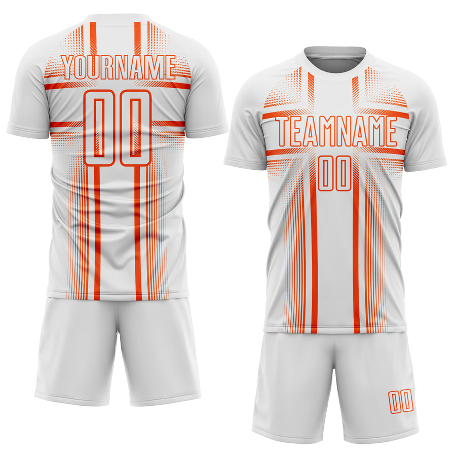 Custom White Orange Lines Sublimation Soccer Uniform Jersey