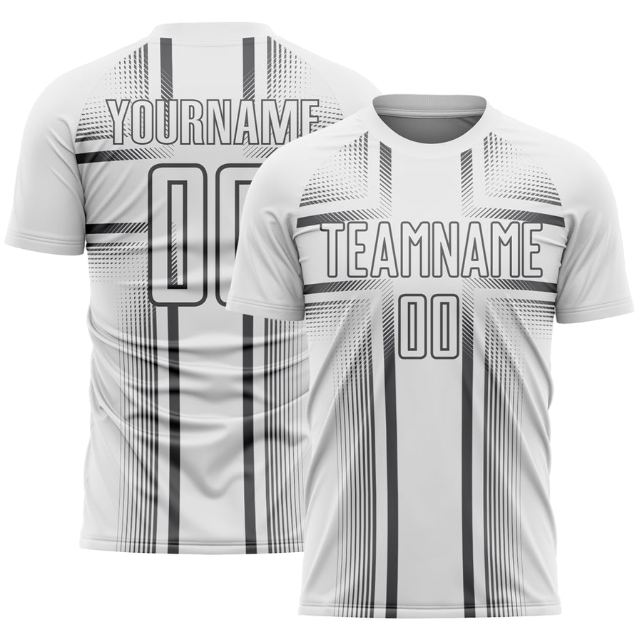 Custom White Steel Gray Lines Sublimation Soccer Uniform Jersey