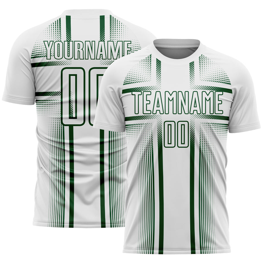 Custom White Green Lines Sublimation Soccer Uniform Jersey