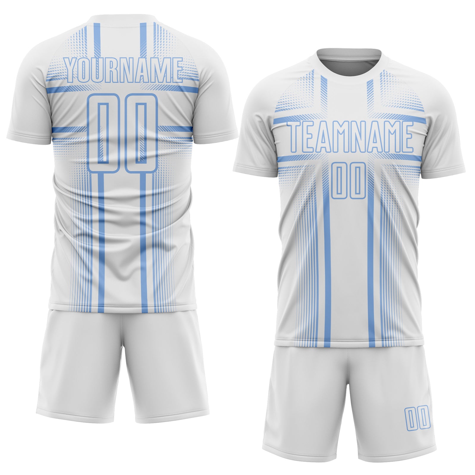 Custom White Light Blue Lines Sublimation Soccer Uniform Jersey