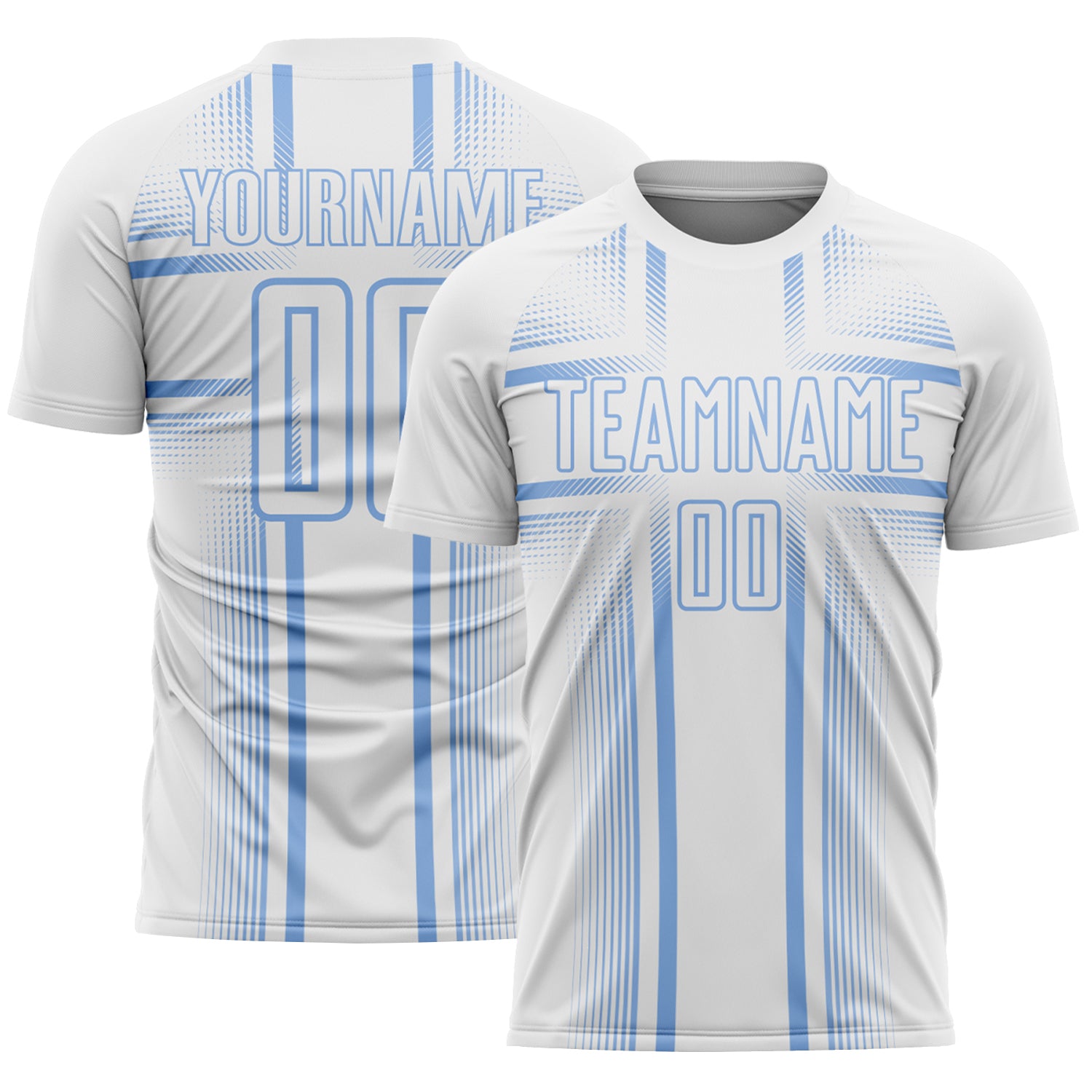 Custom White Light Blue Lines Sublimation Soccer Uniform Jersey