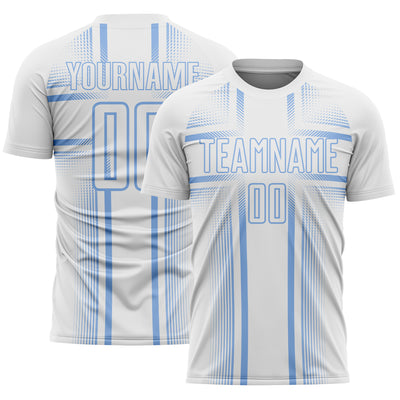 Custom White Light Blue Lines Sublimation Soccer Uniform Jersey