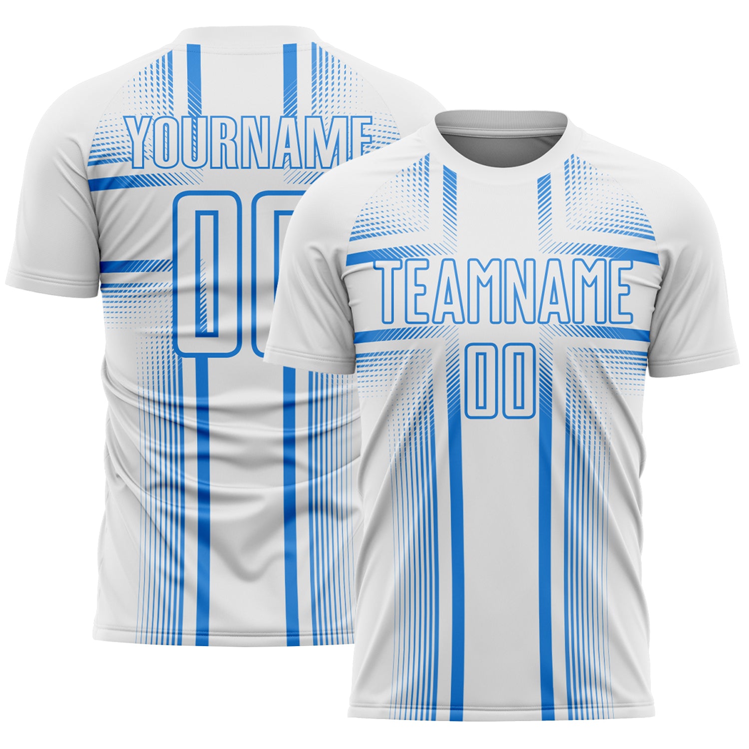 Custom White Powder Blue Lines Sublimation Soccer Uniform Jersey