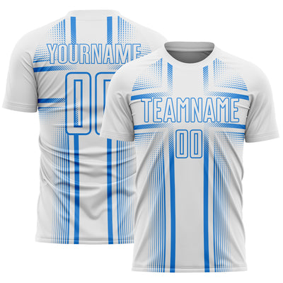 Custom White Powder Blue Lines Sublimation Soccer Uniform Jersey