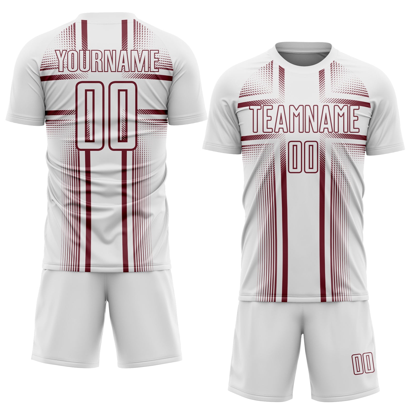Custom White Burgundy Lines Sublimation Soccer Uniform Jersey