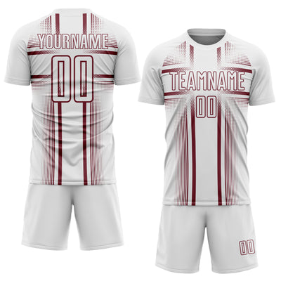 Custom White Burgundy Lines Sublimation Soccer Uniform Jersey
