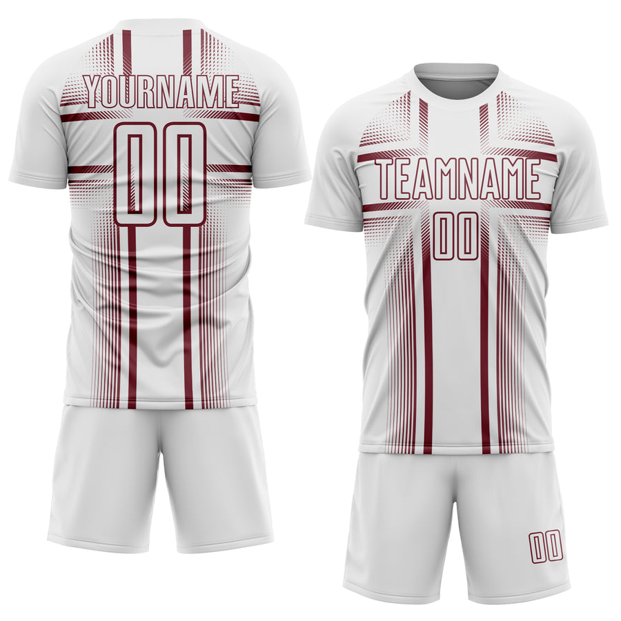 Custom White Burgundy Lines Sublimation Soccer Uniform Jersey