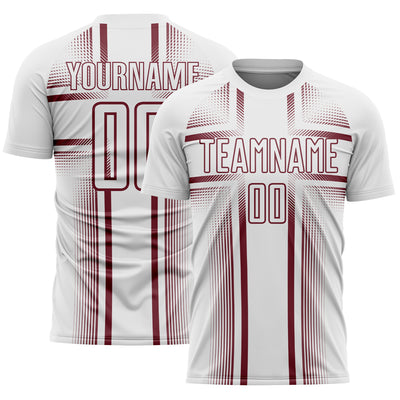 Custom White Burgundy Lines Sublimation Soccer Uniform Jersey