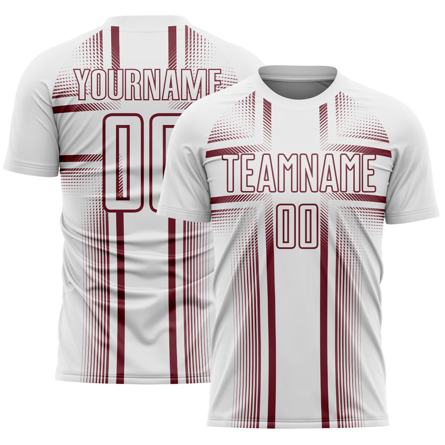 Custom White Burgundy Lines Sublimation Soccer Uniform Jersey