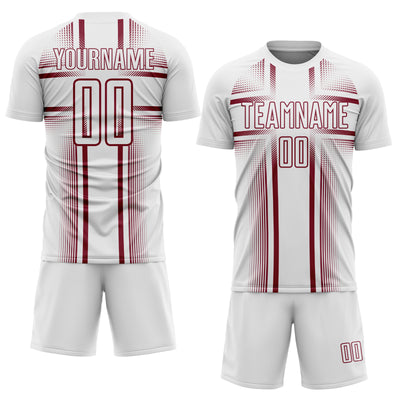 Custom White Crimson Lines Sublimation Soccer Uniform Jersey