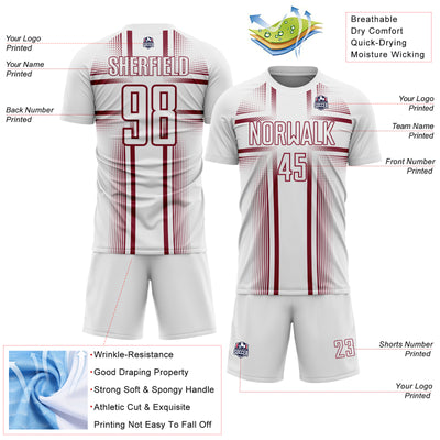 Custom White Crimson Lines Sublimation Soccer Uniform Jersey