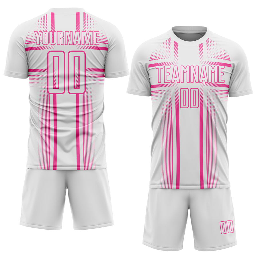 Custom White Pink Lines Sublimation Soccer Uniform Jersey