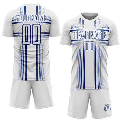 Custom White Royal Lines Sublimation Soccer Uniform Jersey