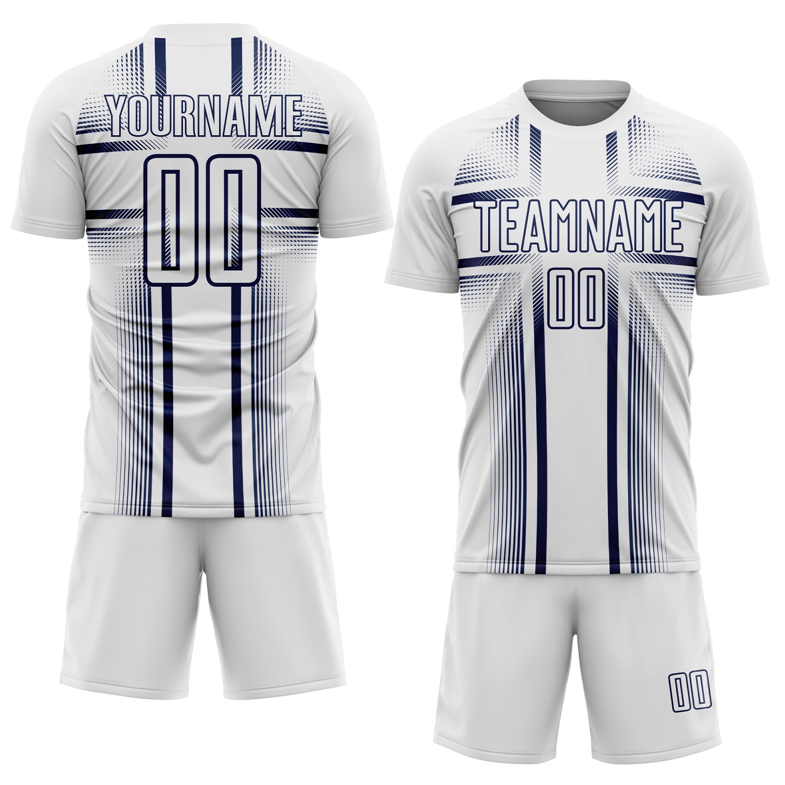 Custom White Navy Lines Sublimation Soccer Uniform Jersey