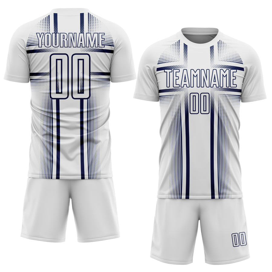 Custom White Navy Lines Sublimation Soccer Uniform Jersey