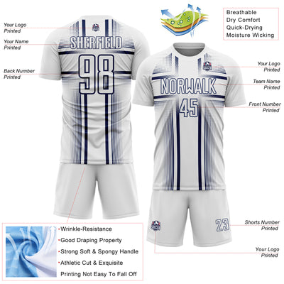 Custom White Navy Lines Sublimation Soccer Uniform Jersey