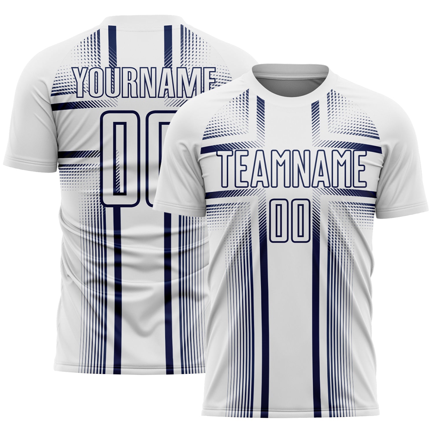 Custom White Navy Lines Sublimation Soccer Uniform Jersey