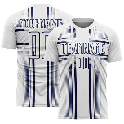 Custom White Navy Lines Sublimation Soccer Uniform Jersey