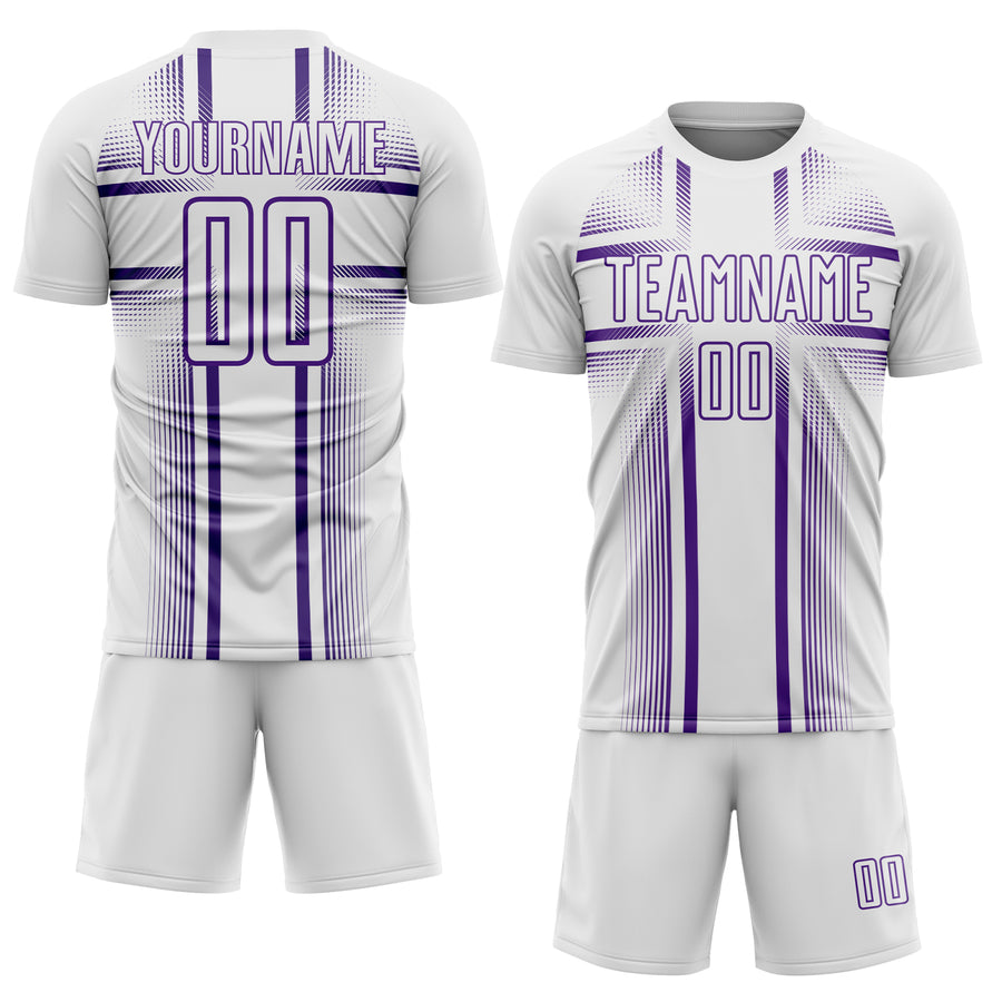 Custom White Purple Lines Sublimation Soccer Uniform Jersey