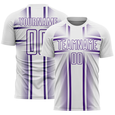 Custom White Purple Lines Sublimation Soccer Uniform Jersey