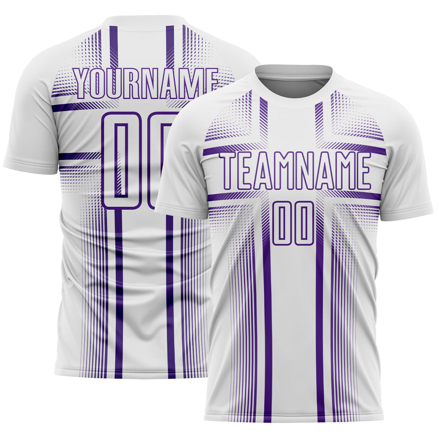 Custom White Purple Lines Sublimation Soccer Uniform Jersey