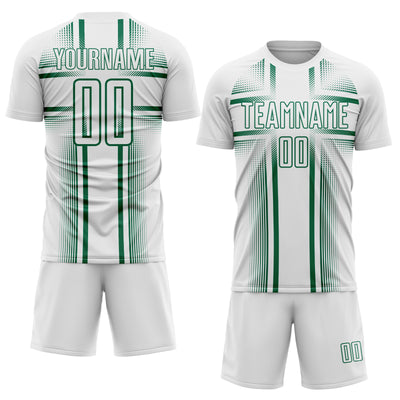 Custom White Kelly Green Lines Sublimation Soccer Uniform Jersey