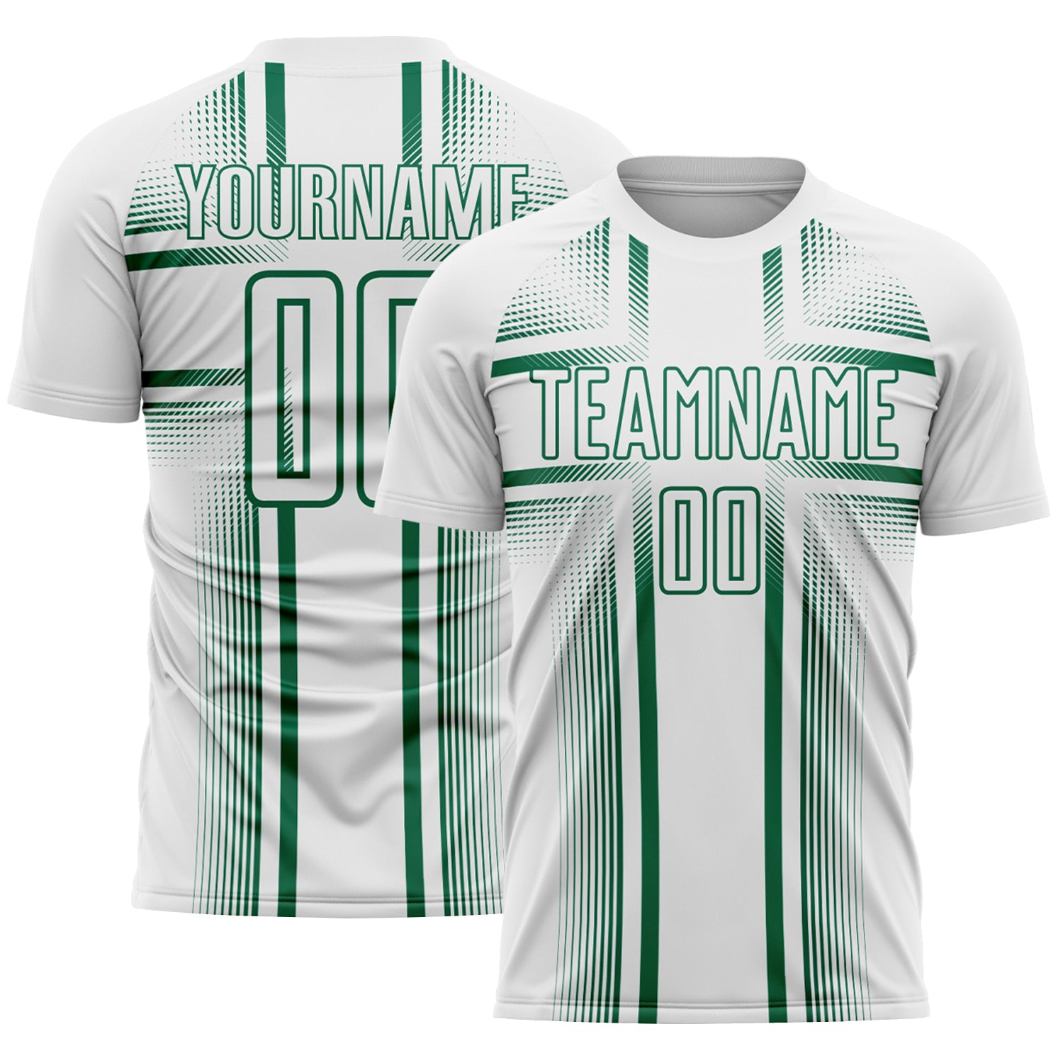 Custom White Kelly Green Lines Sublimation Soccer Uniform Jersey