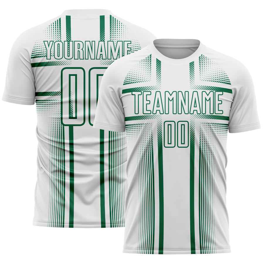 Custom White Kelly Green Lines Sublimation Soccer Uniform Jersey