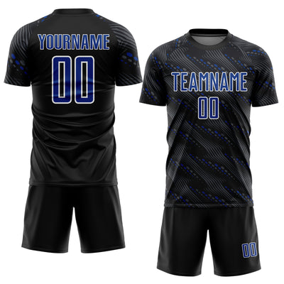 Custom Black Royal-White Slant Lines Sports Sublimation Soccer Uniform Jersey