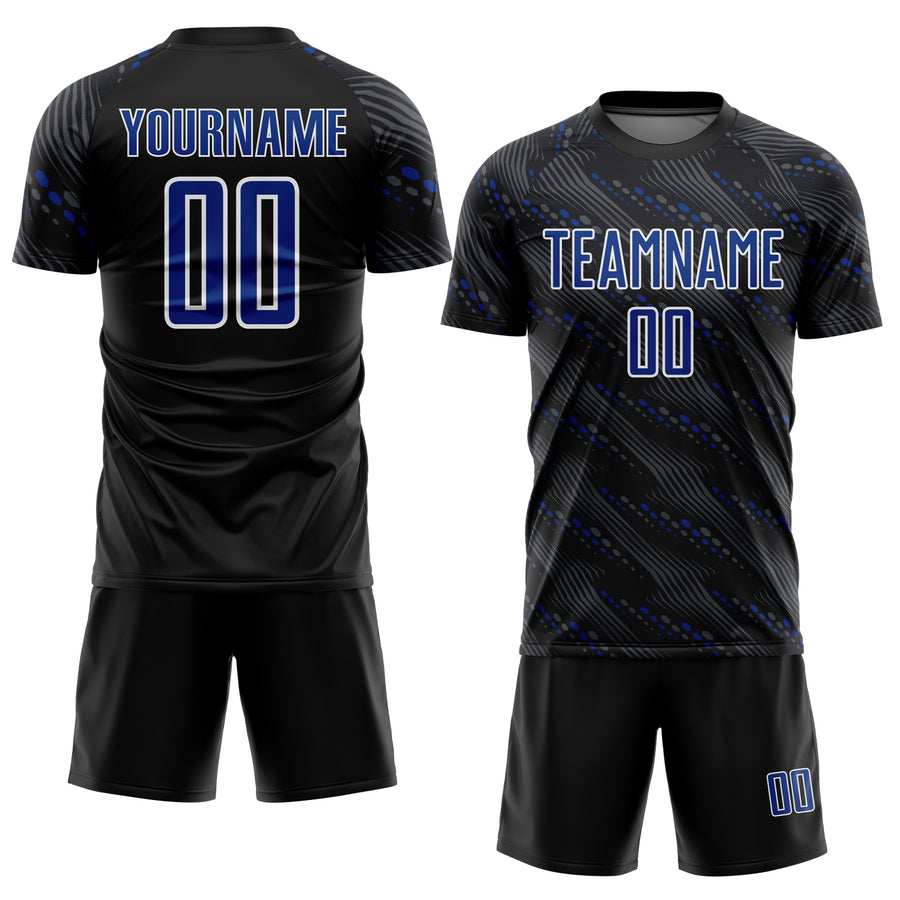 Custom Black Royal-White Slant Lines Sports Sublimation Soccer Uniform Jersey
