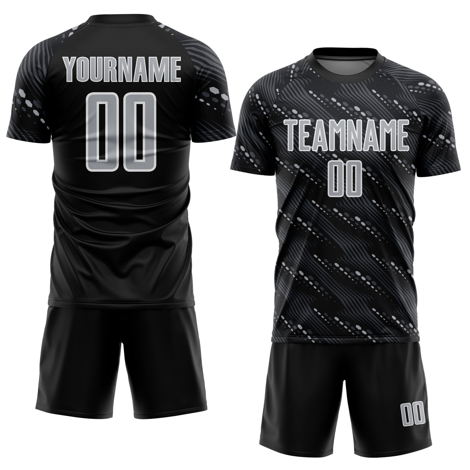 Custom Black Gray-White Slant Lines Sports Sublimation Soccer Uniform Jersey