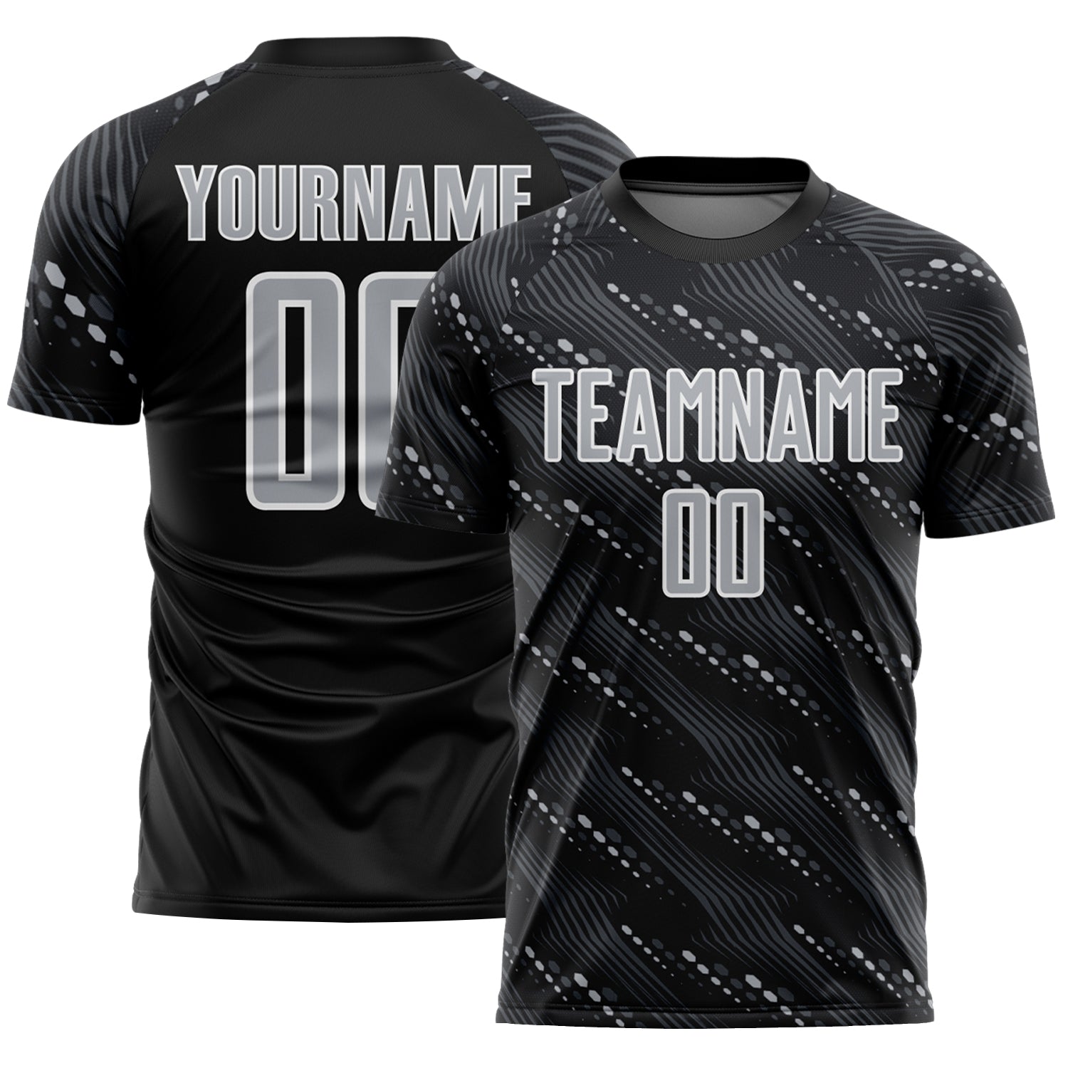 Custom Black Gray-White Slant Lines Sports Sublimation Soccer Uniform Jersey