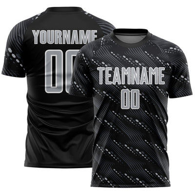 Custom Black Gray-White Slant Lines Sports Sublimation Soccer Uniform Jersey