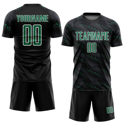 Custom Black Kelly Green-White Slant Lines Sports Sublimation Soccer Uniform Jersey