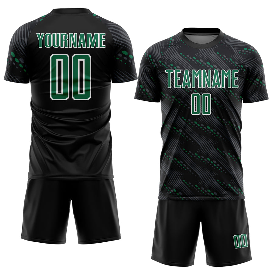Custom Black Kelly Green-White Slant Lines Sports Sublimation Soccer Uniform Jersey