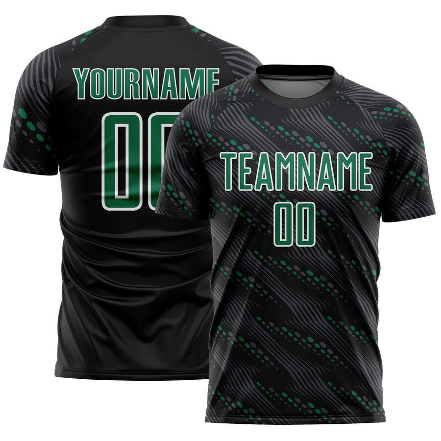 Custom Black Kelly Green-White Slant Lines Sports Sublimation Soccer Uniform Jersey