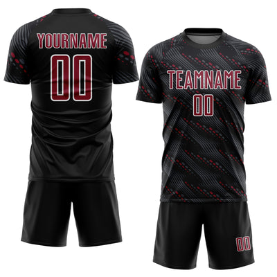 Custom Black Crimson-White Slant Lines Sports Sublimation Soccer Uniform Jersey