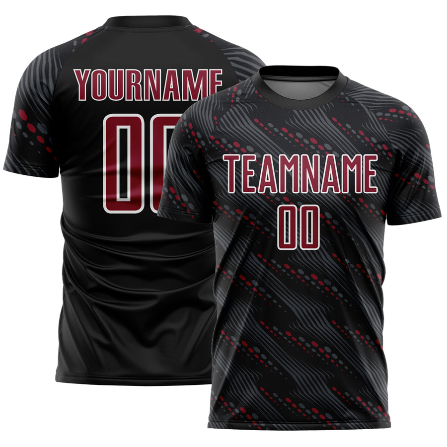 Custom Black Crimson-White Slant Lines Sports Sublimation Soccer Uniform Jersey