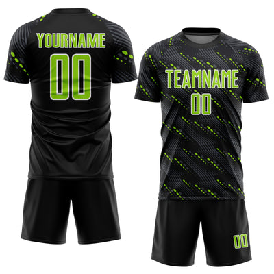 Custom Black Neon Green-White Slant Lines Sports Sublimation Soccer Uniform Jersey