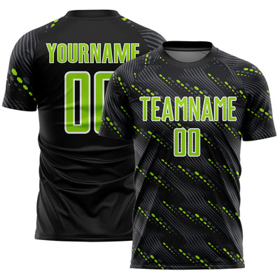 Custom Black Neon Green-White Slant Lines Sports Sublimation Soccer Uniform Jersey