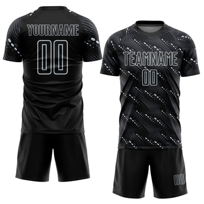 Custom Black Silver Slant Lines Sports Sublimation Soccer Uniform Jersey