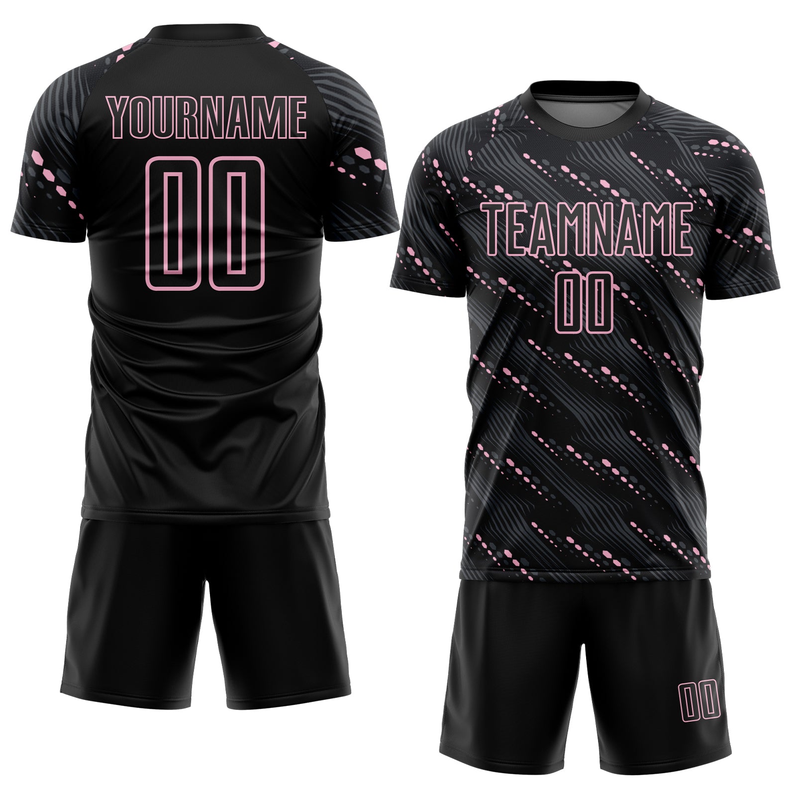 Custom Black Light Pink Slant Lines Sports Sublimation Soccer Uniform Jersey