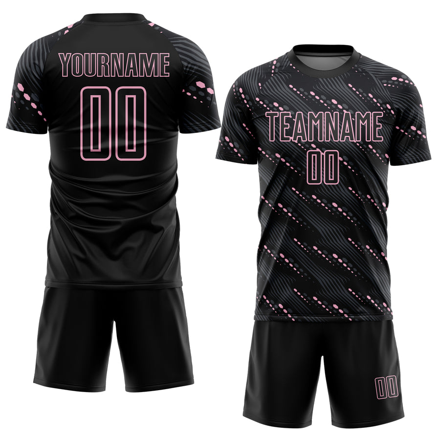 Custom Black Light Pink Slant Lines Sports Sublimation Soccer Uniform Jersey
