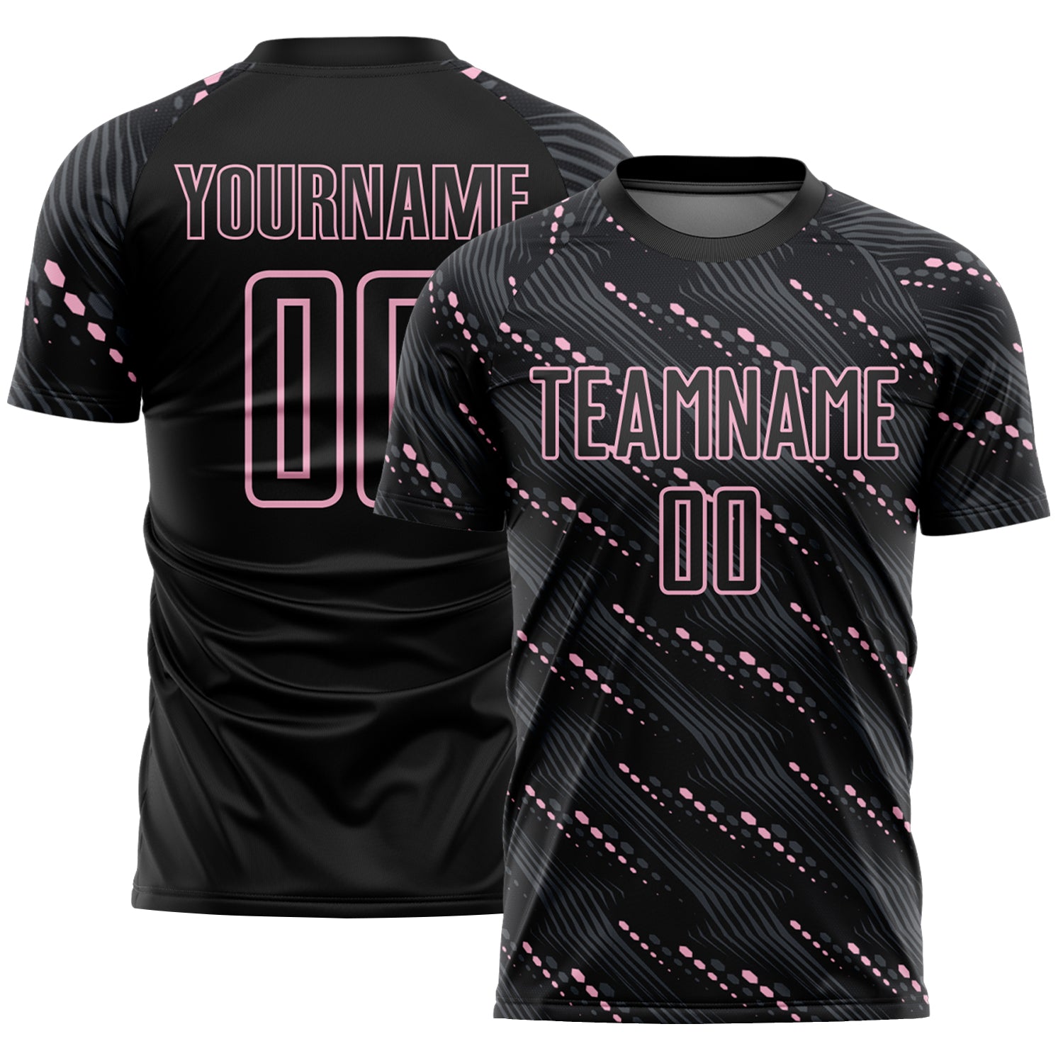 Custom Black Light Pink Slant Lines Sports Sublimation Soccer Uniform Jersey